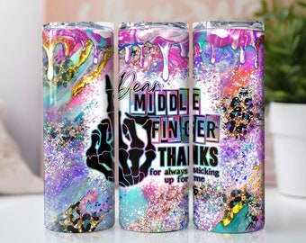 Dear Middle Finger Funny Quote Tumbler Wrap, Skinny 20oz Tumbler Wrap Sarcastic Sublimation PNG, Sassy Skeleton Instant Digital Download
