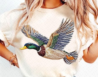 Faux Rhinestone Mallard Duck Flying, Digital Design, PNG, Sublimation, DTF, Agriculture, Hunting Shirt Design, Country, Trending