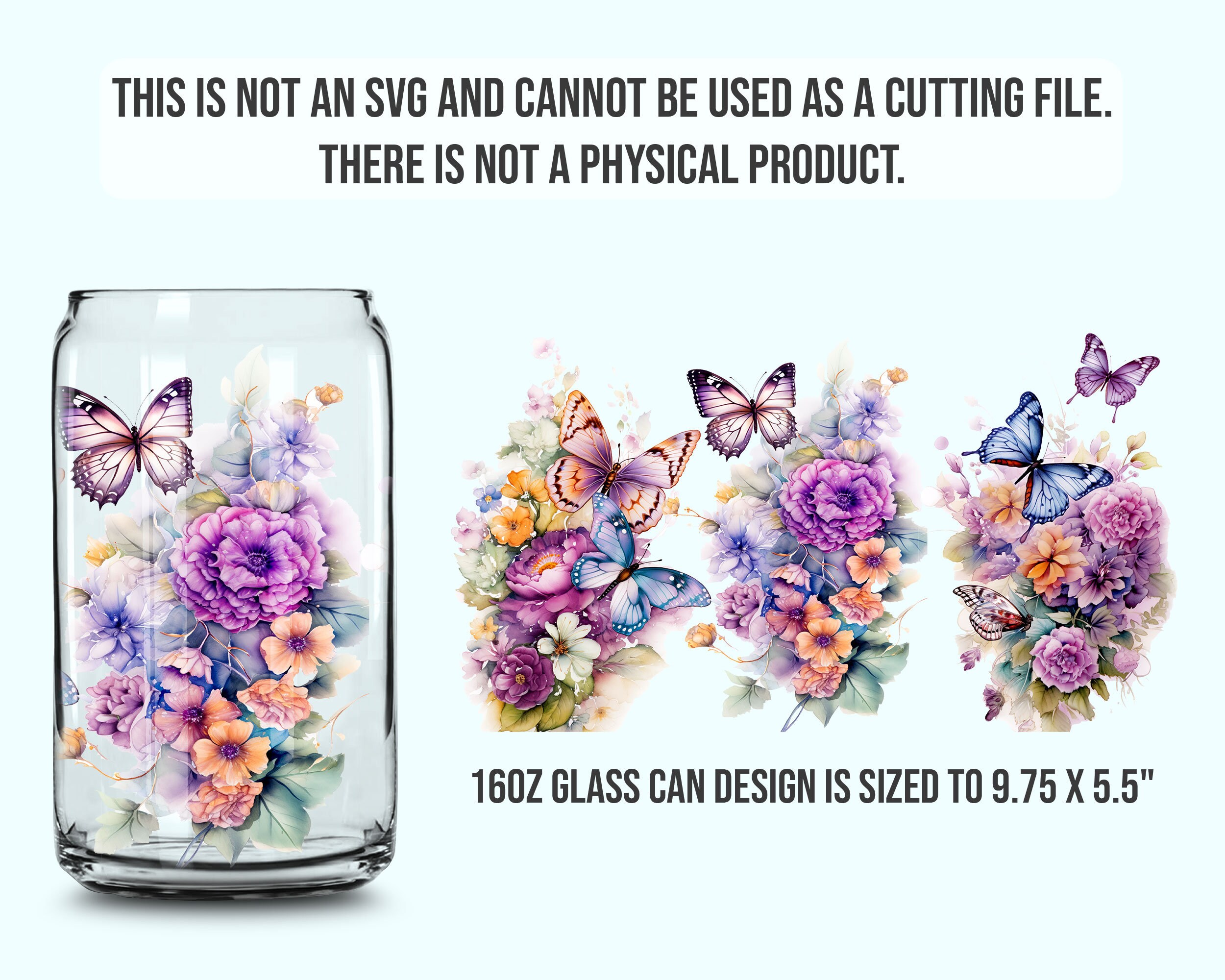 Floral Butterfly 16 Oz Libbey Glass Can Tumbler Design, Floral ...