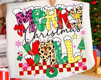 Merry Christmas Y'all Png, Christmas Png, Preppy Png, Christmas Png, Christmas Bow Png, Merry Christmas Png, Faux Glitter Png, Brushstroke