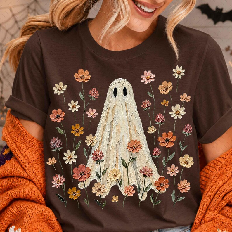 Wildflowers Ghost PNG, Spooky Season PNG, Ghost Lover Design, Spooky Floral Ghost, Botanical Ghost ,Preppy Fall PNG ,Halloween Ghost image 4