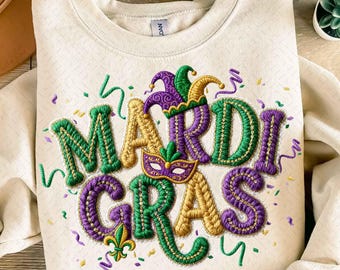 Faux Yarn Mardi Gras Png, Latch Hook Crochet Mardi Gras Png, Preppy Glitter Knit Png, Faux Embroidery Crochet Mardi Gras Png Louisiana Png