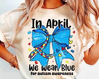 In April We Wear Blue Png, Autism Awareness Coquette Png, Autism Bow PNG, Autism Mama PNG, Special Education Png, Neurodiversity Png