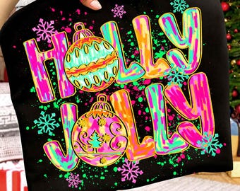 Colorful Glitter Holly Jolly Png, Christmas Png, Glitter Ornaments Christmas Png, Christmas Png, Christmas Coquette Png, Brushstroke