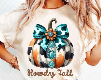 Howdy Fall Western Pumpkin Png Sublimation, Fall Cowhide Pumpkin, Fall Png, Western Pumpkin Png, Coquette Bow Pumpkin, Fall T-shirt Design