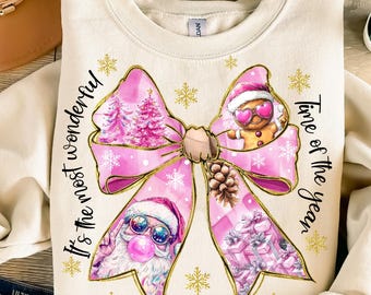 Coquette Glitter Christmas PNG, Pink Christmas Bow PNG, Funny Christmas PNG, Santa Blowing Bubble , Christmas Tree Gingerbread, Brushstroke