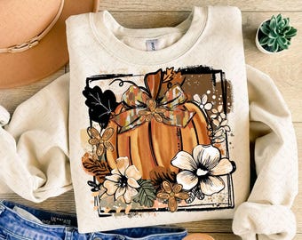 Floral Fall Pumpkin Png, Boho Pumpkin Coquette Png, Vintage Autumn Shirt Design, Retro Halloween Flowers Png, Pumpkin Spice Sublimation