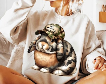 Egg Hunter Bunny PNG, Boy Bunny With Backwards Cap Png, Camo Easter Bunny Sublimation File, Kids Easter Doodle Digital Download, Sublimation