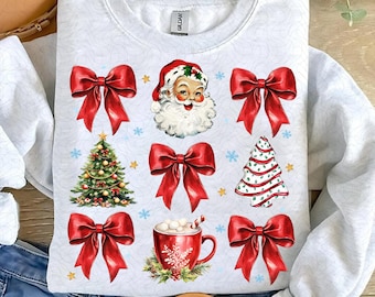 Coquette Christmas png, Coquette Bow Png, Christmas Tree sublimation, Retro Holidays, Santa Hot Cocoa Candy Cane Xmas Tree Cake, Girly Xmas