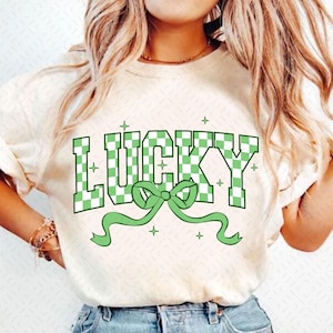 Retro Checkered Lucky St Patrick&#39;s Day Coquette Png, St Patricks day png, Lucky png, St Patrick, St Pattys day png, Retro St Patrick day png