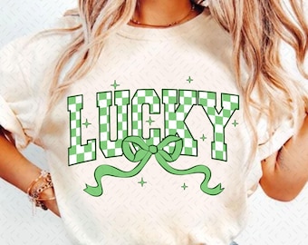 Retro Checkered Lucky St Patrick's Day Coquette Png, St Patricks day png, Lucky png, St Patrick, St Pattys day png, Retro St Patrick day png