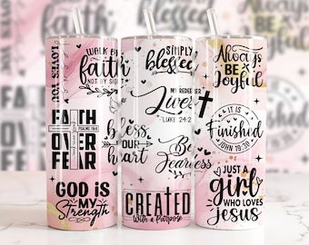 Christian Affirmations 20oz Skinny Tumbler Wrap, Sublimation Design, Digital Download PNG, Bible Verse Tumbler Wrap PNG, Jesus PNG, Faith