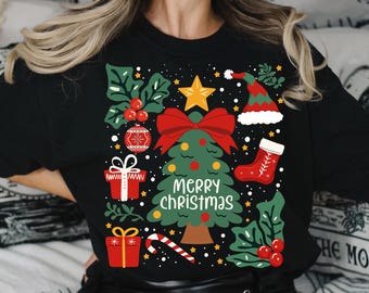 Vrolijk kerstfeest png, vrolijk en helder kerstfeest handgetekende png, boho kerstsublimatie, kerstmis png, girly kerstboom png