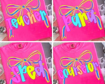 Retro Schulberuf Png-Bundle, Zurück zu Schullehrer Geschwindigkeit Para-Berater, Adretter Erster Schultag Girly Png, Schleife Neon Schule Png