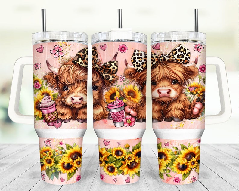 Baby Highland Cow 40oz Wrap, Sublimation Design Templates, 40oz Png ...