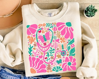 Retro Nurse Png, Pink Stethoscope Png, Floral Nurse Png, Health care worker Png, Boho Floral Png, Nursing Png, Pink Boho aesthetic png
