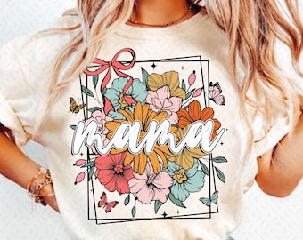 Floral Mama Coquette Bow PNG, Mama Flower png, Mama png, Mama Shirt Design, Retro Mama png, Mothers Day png, Mama Sublimation Designs