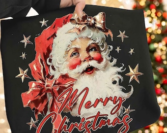 Retro Merry Christmas Santa PNG, Vintage Santa Claus PNG, Funny Holiday Christmas Design, Glitter Christmas Design, Santa Claus PNG, Xmas
