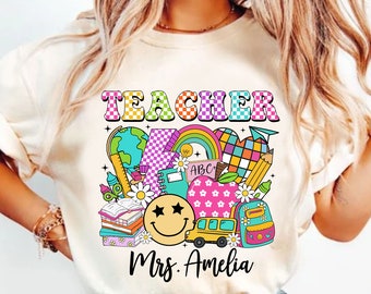 Custom Retro Teacher Name PNG, Back to School Png Design, Teacher Png, Teacher Appreciation, First Day of School, Thank You Teacher