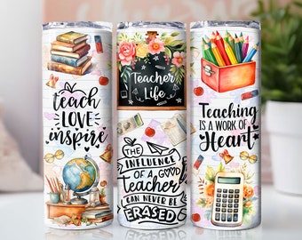 Teacher Tumbler Wrap PNG, 20 oz Skinny Tumbler Sublimation Design Instant Digital Download Only, Teacher Appreciation, Back To School Design