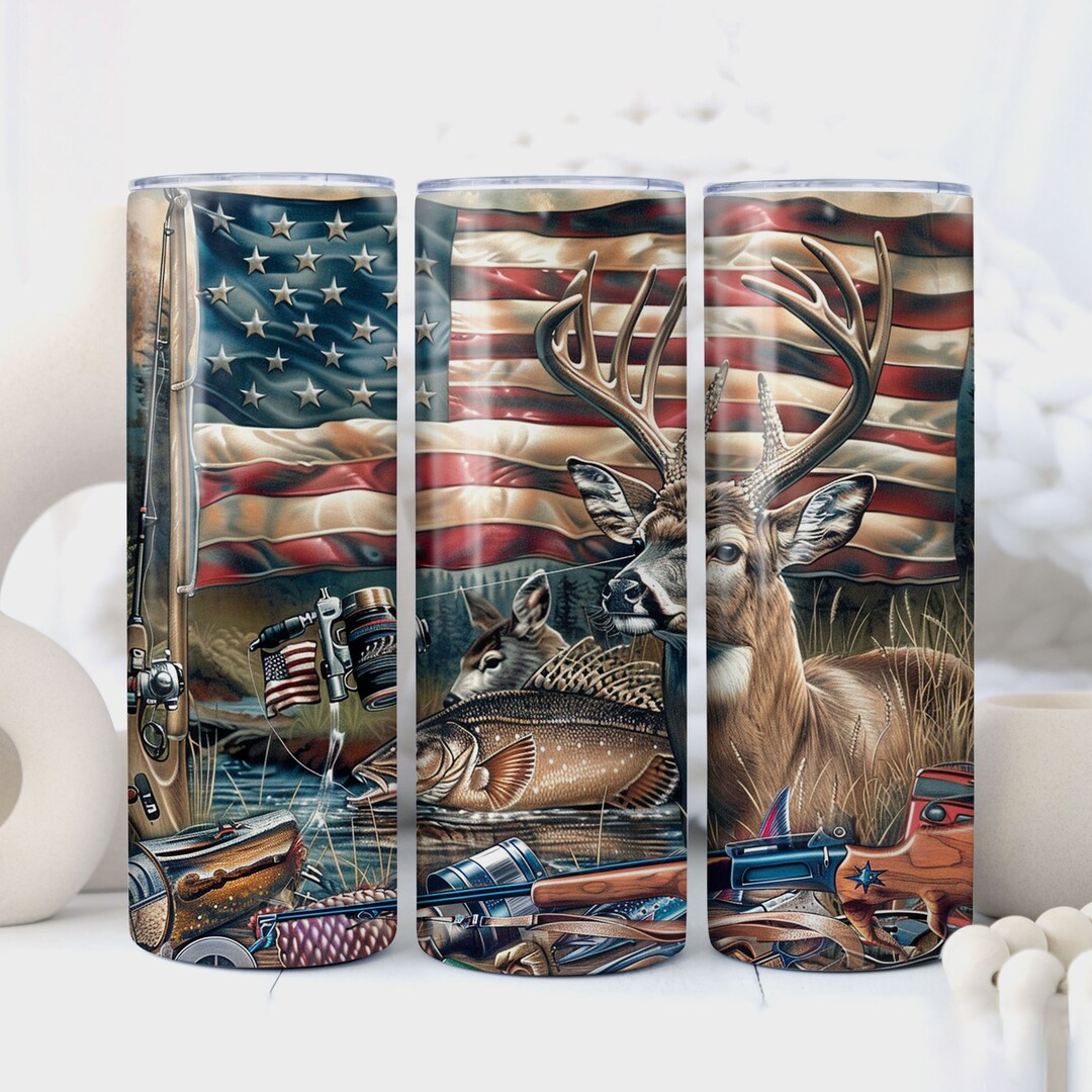 American Fishing and Deer Wood Camo Seamless Tumbler Wrap 20oz Skinny ...