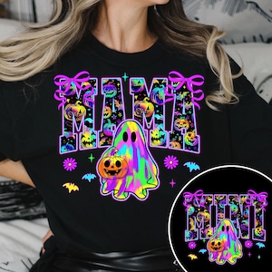 Halloween Neon Mama Mini Png, Halloween Neon Checkered Png, Spooky Mama Png, Spooky Season Png, Halloween Cute Neon Ghost Png