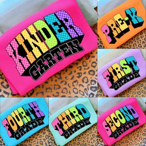 Preppy Back to School Floral Bundle PNG, First Day of School Designs, Kindergarten to Third Grade, Retro Teacher Shirt Neon Sublimation