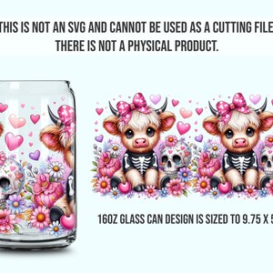 Coquette Halloween Libbey Glas Highland Cow Burkplast 16oz Sublimering Trendig Design PNG Pastell Halloween Spooky Coquette PNG Skelett bild 4