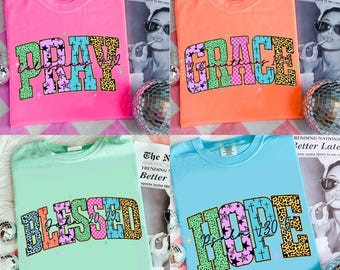 Leopard Bible Bundle Neon Png, Pray Hope Blessed Design, Checkered Jesus Png, Jesus Christian Sublimation, Bible Verse Design Download