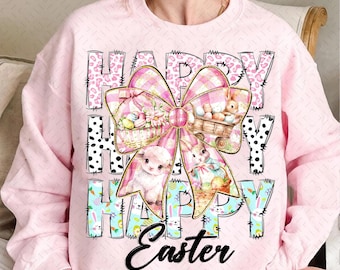 Happy Easter Coquette PNG, Retro Easter Png, Easter Bunny Png, Floral Spring Png, Pink Easter Coquette Bow Png, Easter Shirt Design