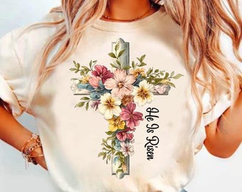 He is risen Png, Christian Easter Png, Easter Png, Retro Easter Png, Vintage Flower Png, Spring Floral Png, Faith Png, Bible verse Png