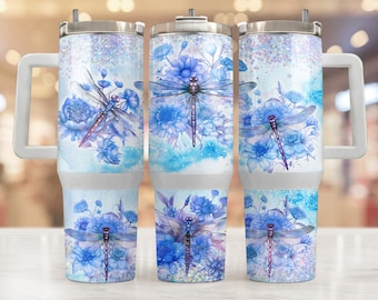 40Oz Tumbler Wrap Floral Dragonfly , Sublimation Design Templates, 40Oz Png Digital Download. Clip Art Download, 40Oz Tumbler With Handle