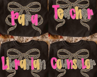 School Occupation PNG Bundle, Preppy First Day of School Glitter Leopard Png, Back to School Leopard Teacher Sped Para Counselor, Hand-Drawn