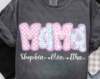 Preppy Floral Mama Bundle Png, Grandmillennial Floral Png, Leopard Png, Mama Floral Png, Mama z imieniem dla dzieci, Striped Mama Png, Dzień Matki
