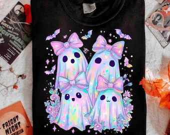 Schillernder Geist Kürbis PNG Kokette Halloween Sublimationsdesign Süßer Girly Gruseliger Jahreszeit Retro Neon Grafik Digitaler Download für Hemden