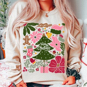 Merry Christmas Png, Pink Christmas Hand Drawn Png, Boho Christmas Sublimation, Coquette Christmas Png, Girly Christmas Tree Png