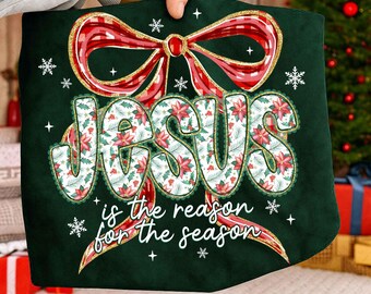 Coquette Floral Christmas Jesus Png, Preppy Christmas Bow Png, Checkered Red Plaid Png, Jesus Is The Reason, Faux Glitter,Nativity Scene Png