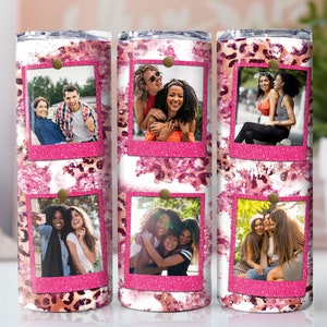 20 Oz Skinny Tumbler Sublimation Design Leopard Glitter Marble Photo Frame Png Design For Straight/Tapered Tumbler Png File Digital