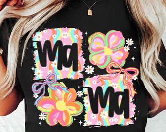 Coquette Mama Floral Brushstoke Glitter Bow png, Mama Flower png, Mama Floral Png, mama groovy png, Preppy Mama Png, Mors dag png