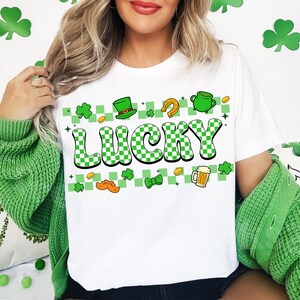 Retro Checkered Lucky St Patrick&#39;s Day Coquette Png, St Patricks day png, Lucky png, St Patrick, St Pattys day png, Retro St Patrick day png