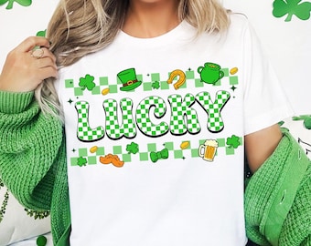 Retro Checkered Lucky St Patrick's Day Coquette Png, St Patricks day png, Lucky png, St Patrick, St Pattys day png, Retro St Patrick day png
