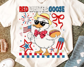 Red White and Goose 4th of July Png, American Girl Checkered Design, Patriotic Goose Png, Memorial Day, USA PNG, Independence Day Png