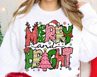 Feliz y brillante Png, coqueta Navidad Png, árbol de Navidad Png, diseño de sublimación dibujado a mano, árbol de Navidad Png, feliz navidad Png
