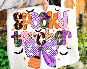 Spooky Teacher Halloween Png, Preppy Ghost Halloween Shirt Design, Spooky vibes Png,Fall Png, Coquette Halloween Teacher Sublimation Design