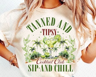 Tanned and Tipsy png, Summer png, Beach png, Retro Summer png, Summer Shirt Sublimation, Summer aesthetic, Sublimation Shirt design, png