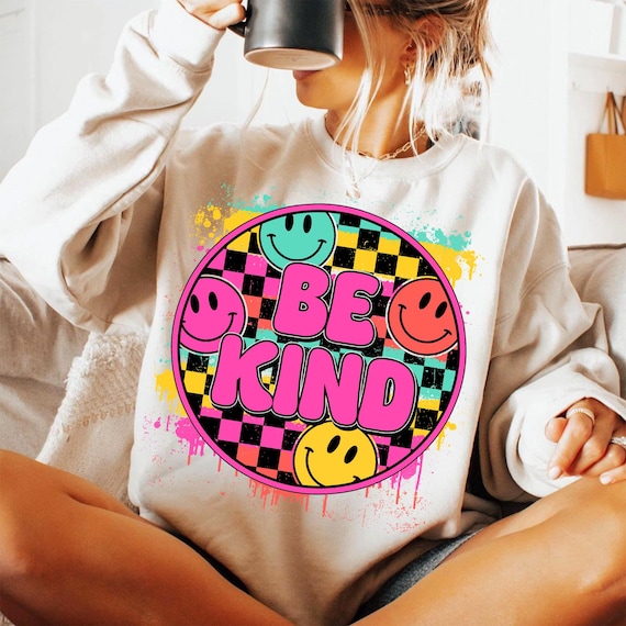 Be Kind Png, Sublimation Design, Smiley Face Png, Vintage Png, Colorful Png, Retro Png, T-Shirt Design, Instant Digital Download Png, DTF