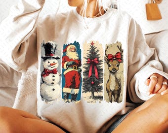 It's the most wonderful time of the year png, Santa Claus png, Vintage Christmas png, Christmas Coquette bow png, Reindeer snowman png