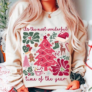 Boho Floral Christmas Png, Pink Christmas Hand Drawn Png, Boho Christmas Sublimation, Coquette Christmas Png, Girly Christmas Tree Png