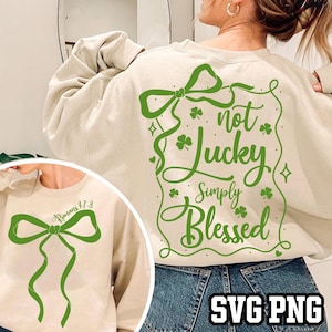 Coquette St Patrick's Day Bow PNG, Not lucky simply Blessed Roman 4:7-8 png, Bible Verses png, Retro Lucky Vibes png, Jesus St. Pattys Day