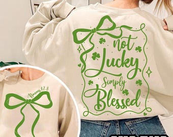 Coquette St. Patrick's Day Bow PNG, Not Lucky Simply Blessed Roman 4:7-8 png, Bijbelverzen png, Retro Lucky Vibes png, Jesus St. Pattys Day